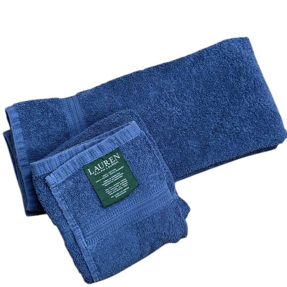 Lauren Ralph Lauren Hand Towels‎ 27x15" Cotton Navy Blue Nautical Coastal Pair - Picture 1 of 6